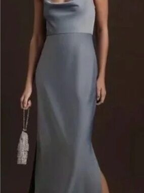 Anthropologie BHLDN Cali Satin Charmeuse Midi Dress in Dusty Blue 0